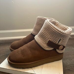 UGG Brown Ankle Boots with Cream Knit Cuff